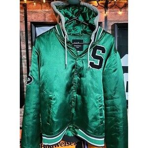 Harry Potter Slytherin Hooded Varsity Jacket Unisex MEDIUMGreen Snap Button Logo
